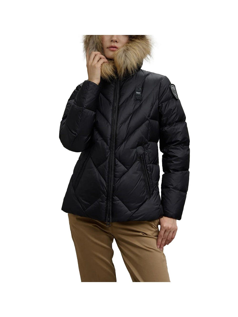 BLAUER Piumino Blauer A Linee Geometriche Alicia Nero Beige Nero/beige