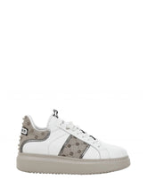 CAFE' NOIR STC Sneakers Café Noir In Pelle Con Riporti Logo Bianco Tortora Bianco/tortora