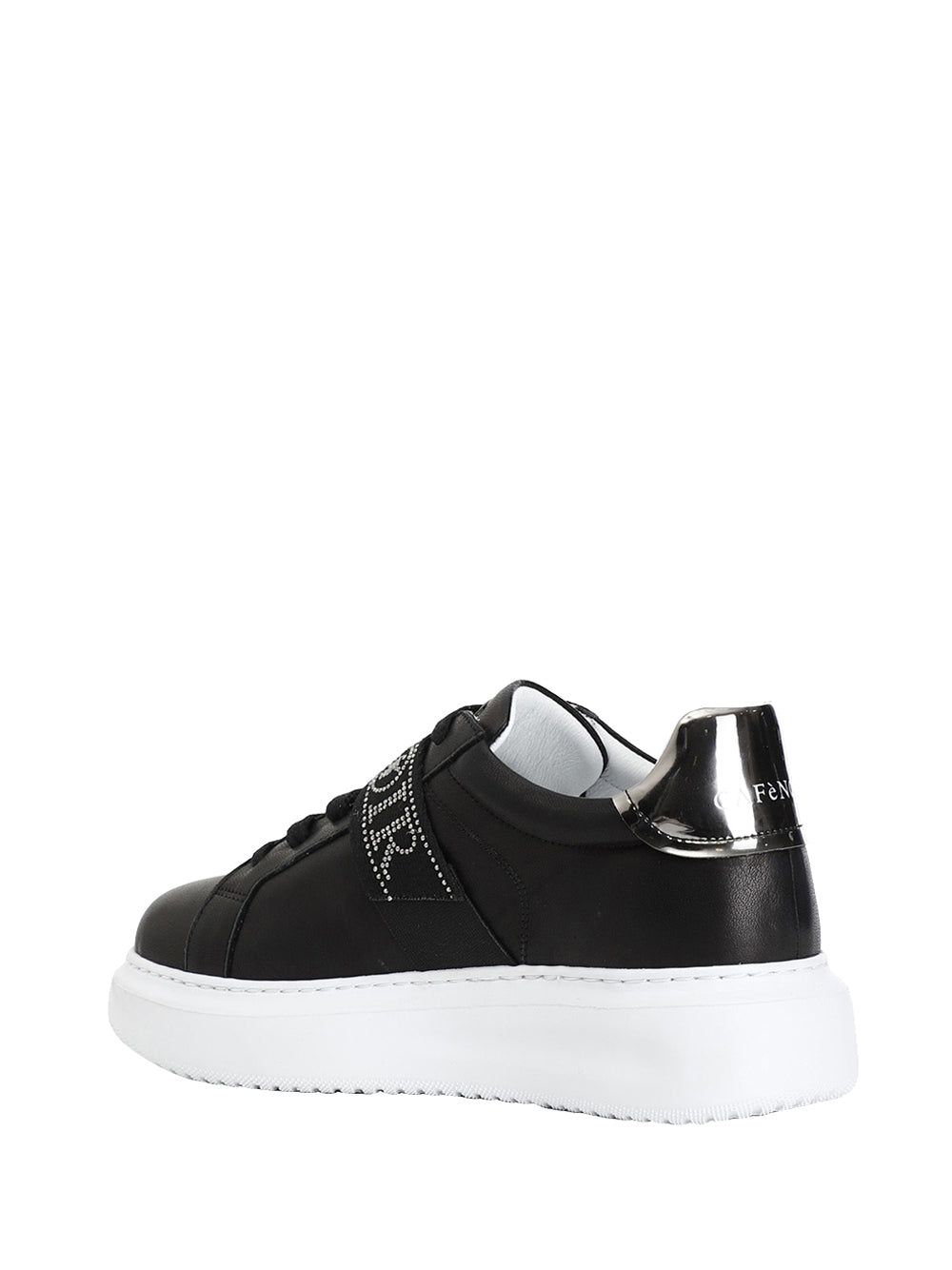CAFE' NOIR STC Sneakers Café Noir In Pelle Con Nastro Logato Con Strass Nero Nero