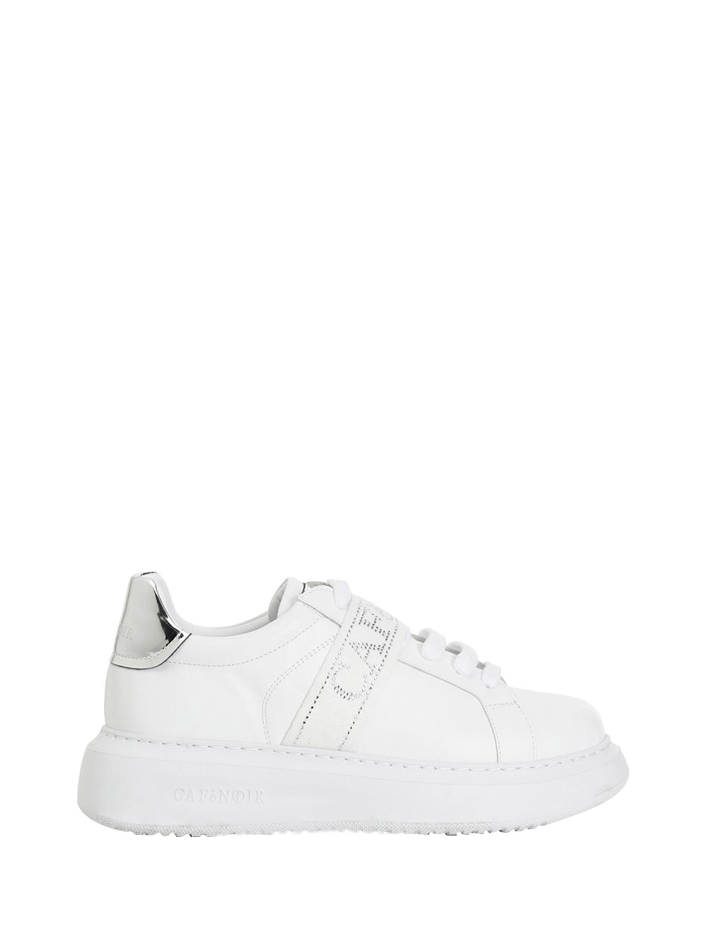 CAFE' NOIR STC Sneakers Café Noir In Pelle Con Nastro Logato Con Strass Bianco Bianco