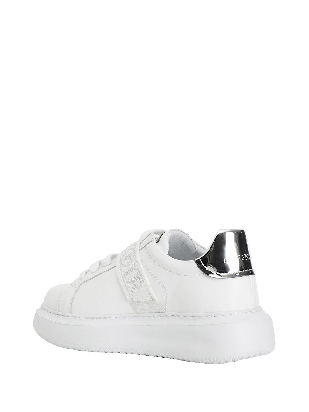 CAFE' NOIR STC Sneakers Café Noir In Pelle Con Nastro Logato Con Strass Bianco Bianco