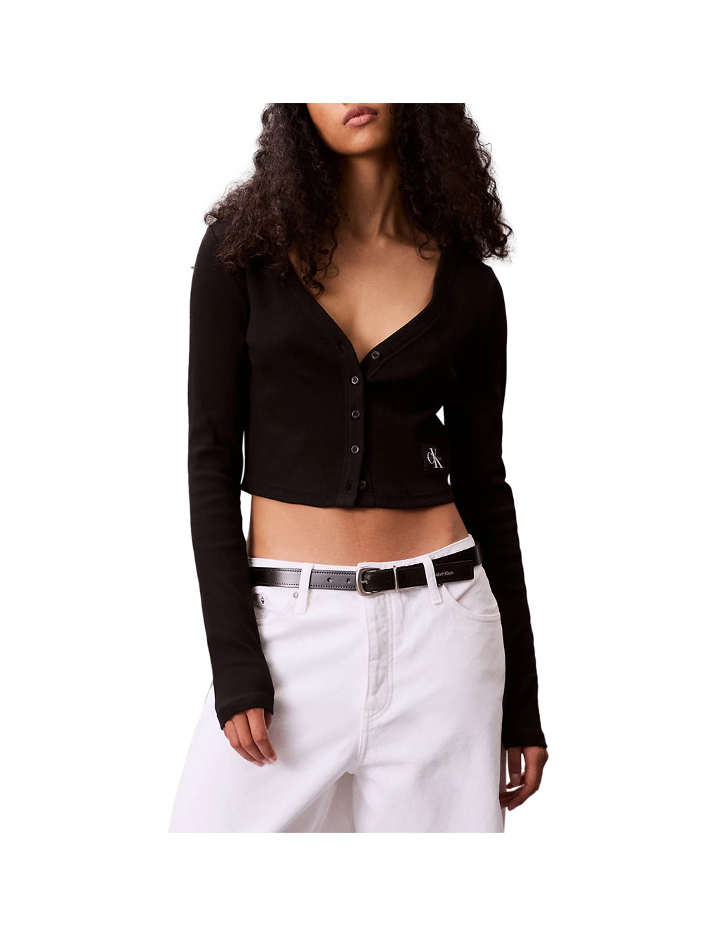 CALVIN2 2USCITA Cardigan Calvin Klein In Cotone A Costine Corto - Nero Nero