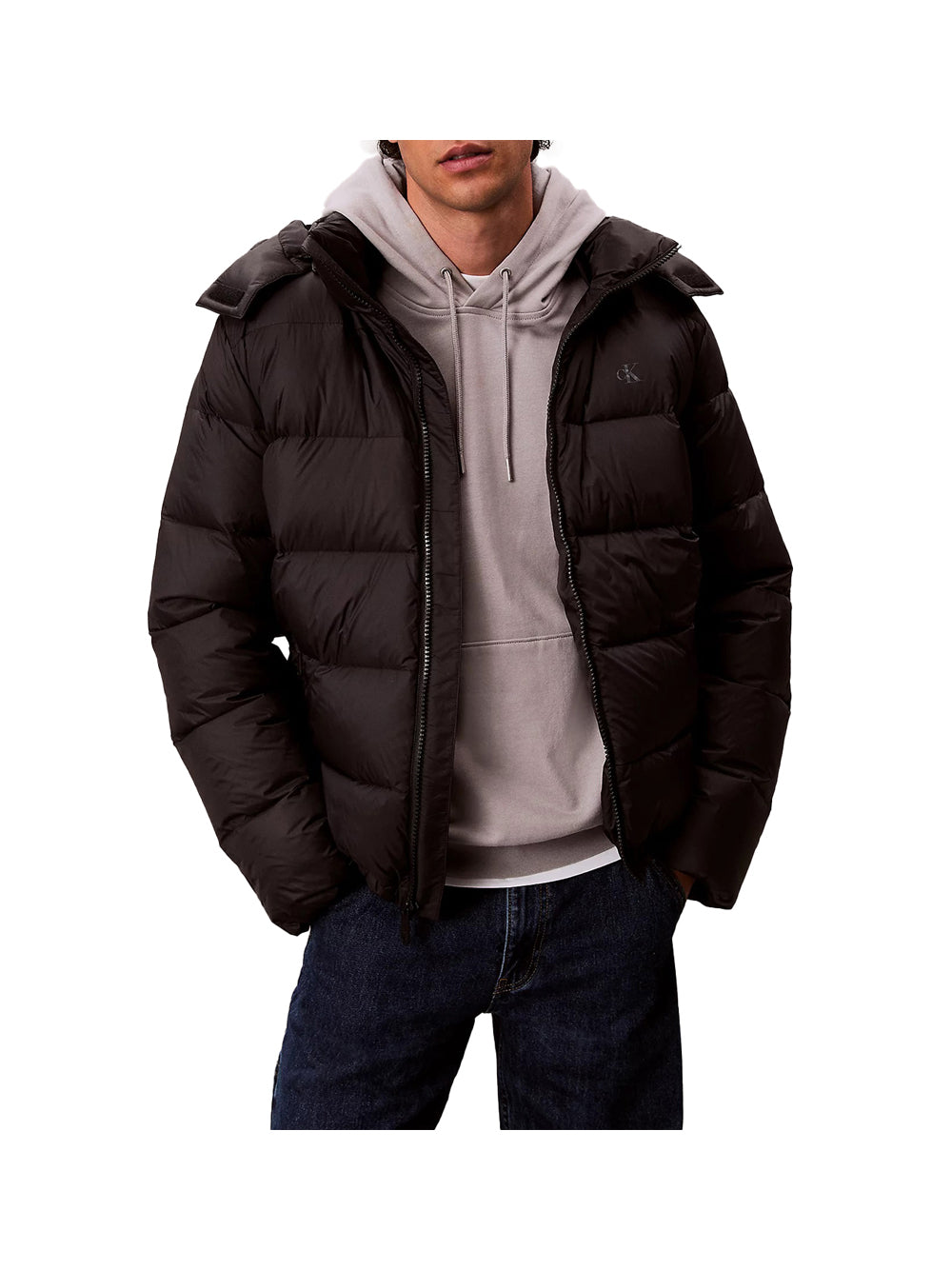 CALVIN2 2USCITA Piumino Calvin Klein Ls Nylon Zip Off Hoo - Nero Nero