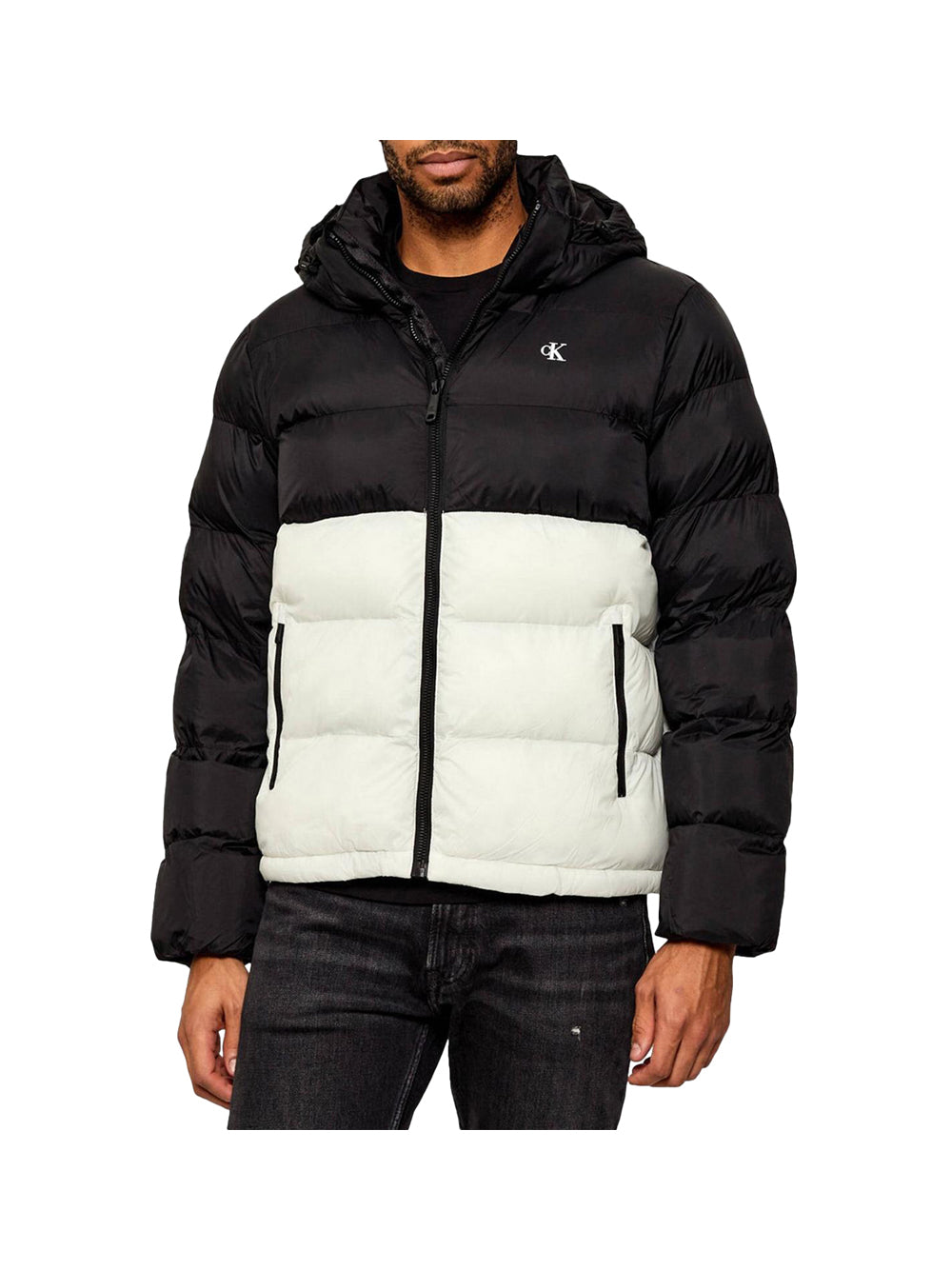 Calvin Klein Piumino Calvin Klein In Nylon Colour Block - Tofu/Nero Tofu