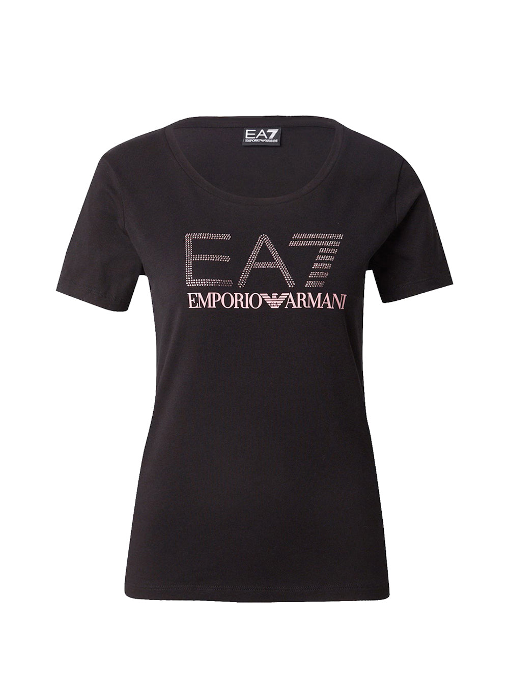 EA7 Ea7 T-Shirt Girocollo Logo Series In Cotone Stretch Con Strass Nero Nero