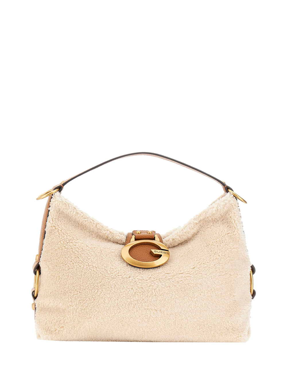 GUESS 2 USCITA Borsa A Spalla Guess Camden Pelliccia Sintetica - Marrone/Bianco Natural/Cognac