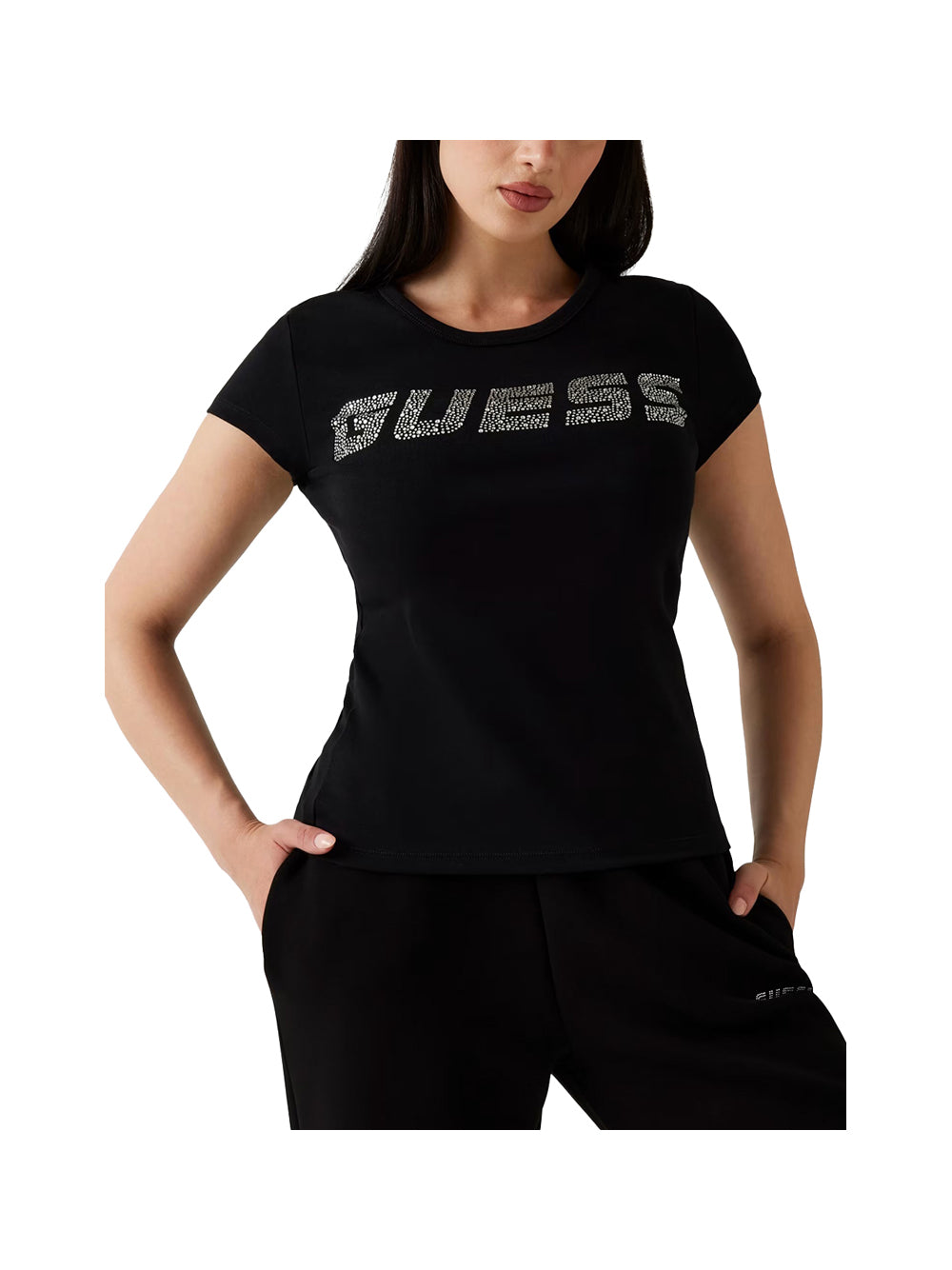GUESS ATHLEISURE 2 USCITA T-Shirt Guess Con Logo Di Strass - Nero Nero