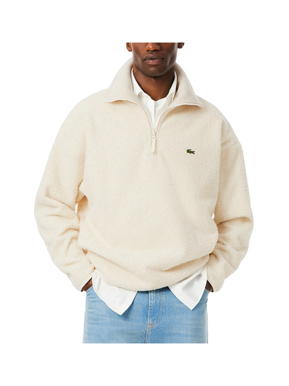 LACOSTE Lacoste Felpa in pile a collo alto con zip Bianco Bianco