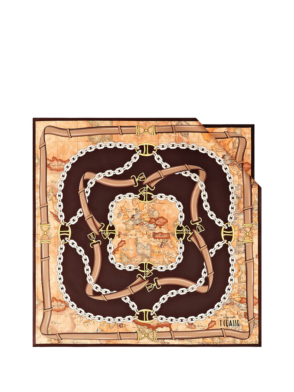 PRIMA CLASSE SETA Alviero Martini Foulard in seta Geo Selleria 70x70 Mogano Mogano