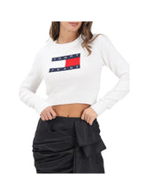 TOMMY JEANS 2USCITA Pullover Tommy Hilfiger slim fit con paillettes e bandiera Bianco Bianco