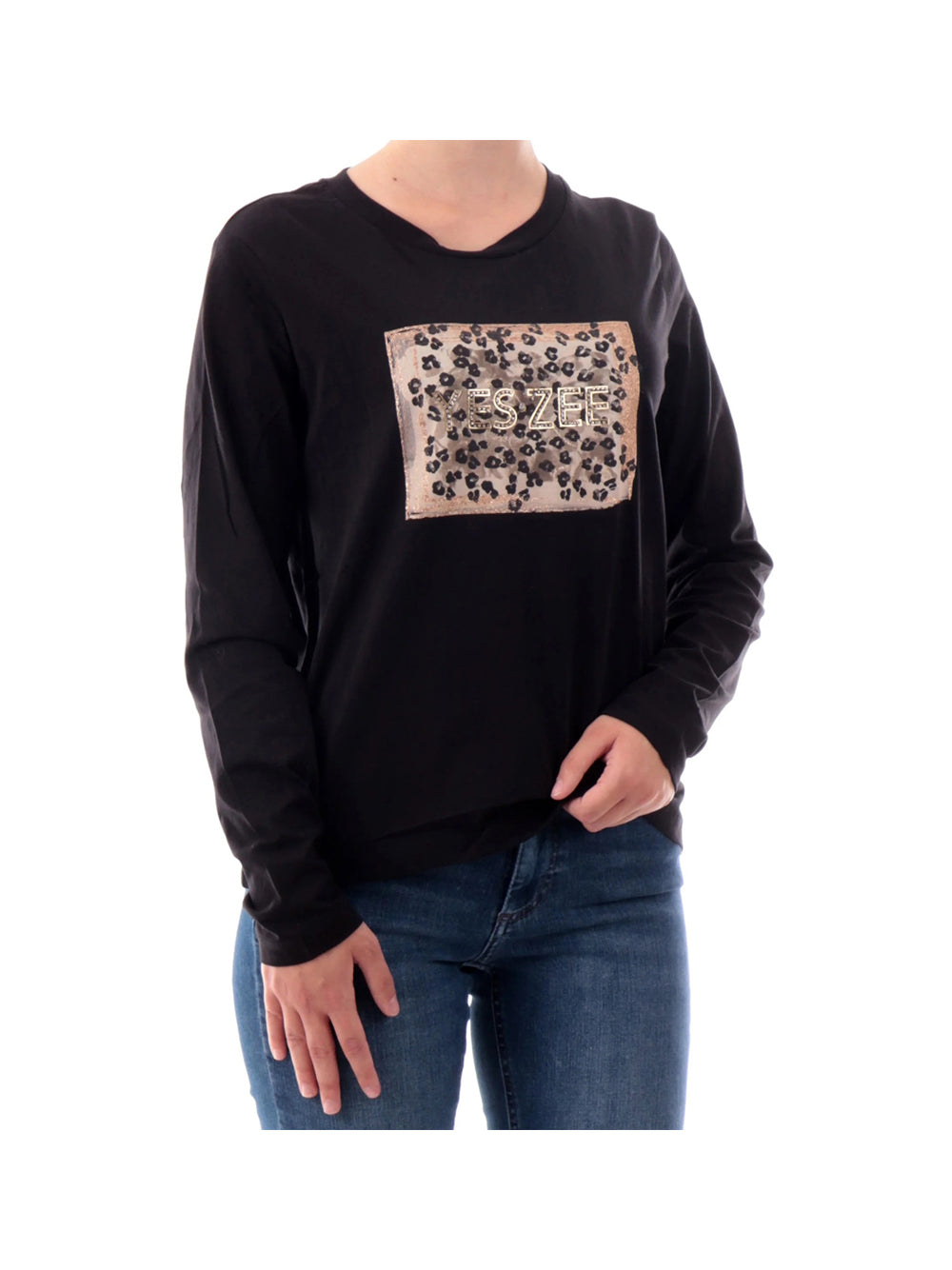 YES ZEE T-Shirt A Maniche Lunghe Yes Zee Con Box Logo Leopardato - Nero Nero