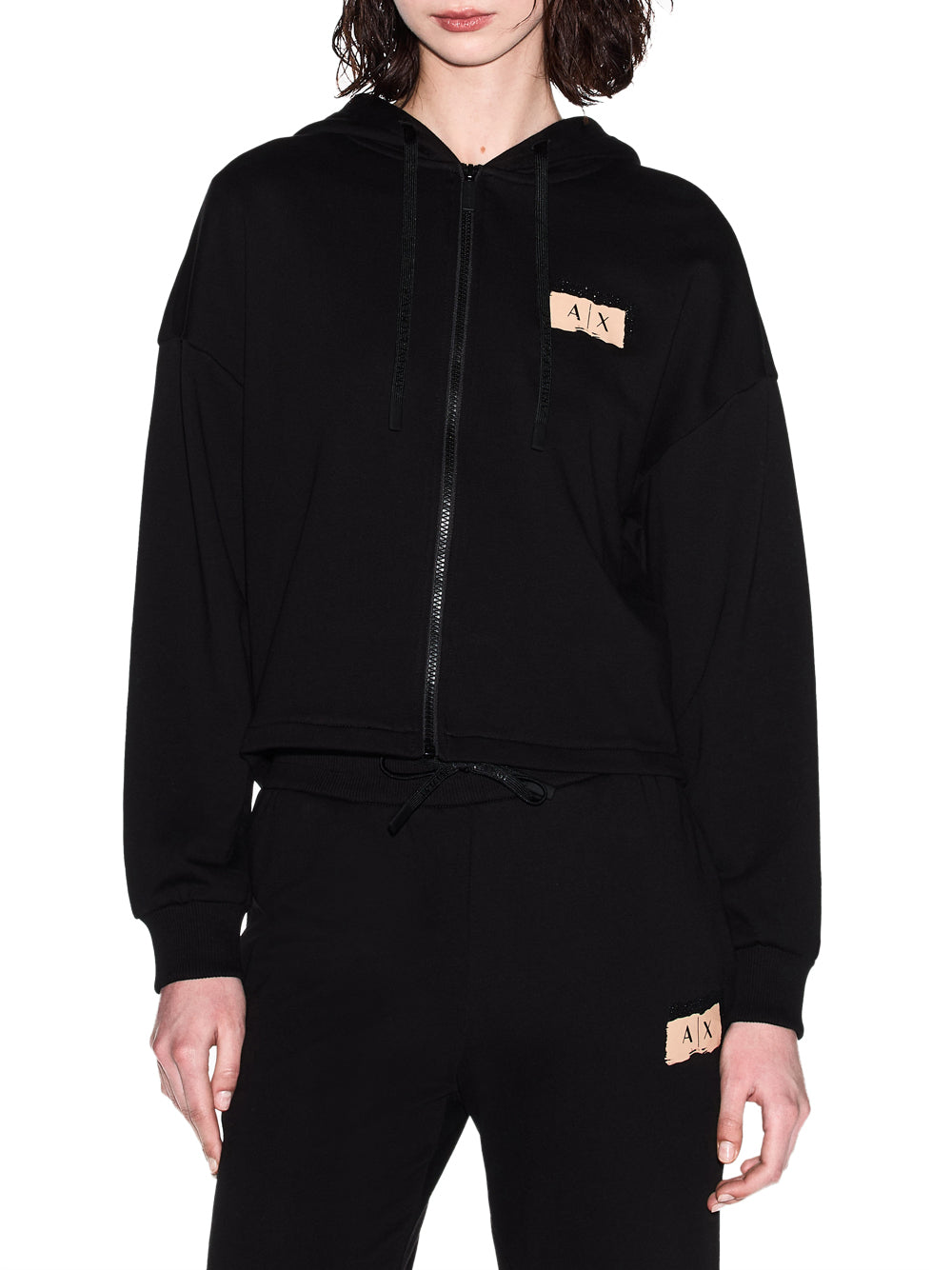 ARMANI EXCHANGE Armani Exchange Felpa Con Zip in French Terry di Cotone Nero BLACK