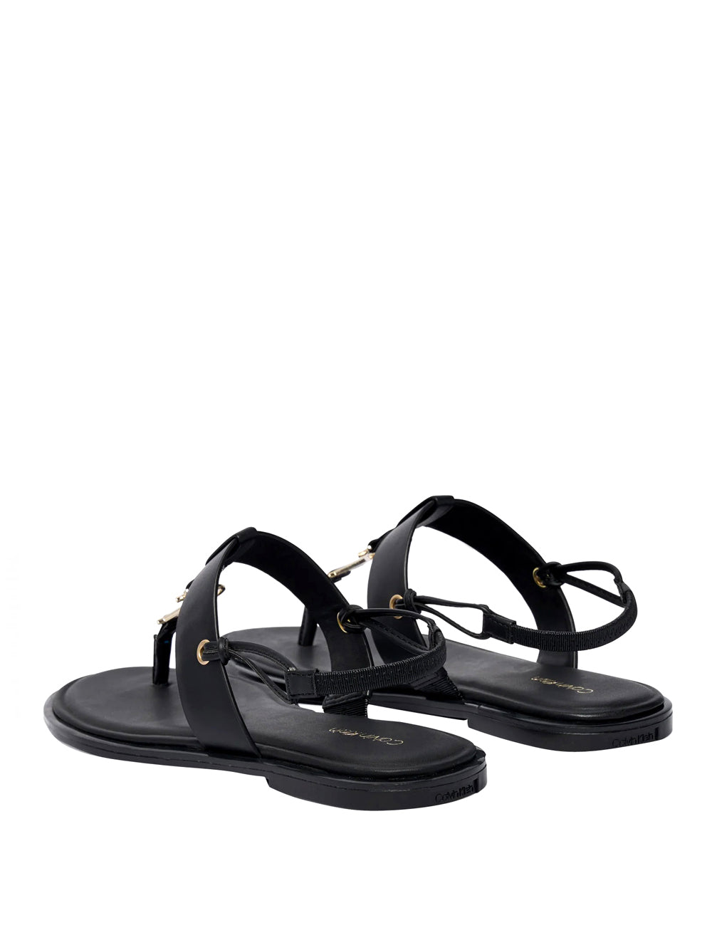 CALVIN CALZATURE 2USCITA Calvin Klein Sandali Round Flat Sndl Thong Lth Hdw - Nero Triple Black