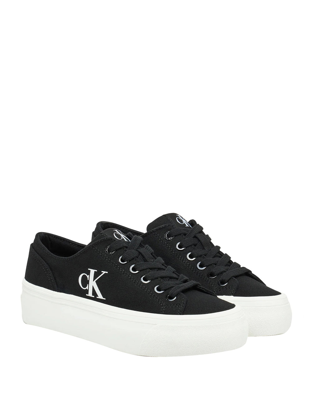 CALVIN CALZATURE 2USCITA Calvin Klein Sneakers In Tela Con Plateau E Logo - Nero Black/Bright White