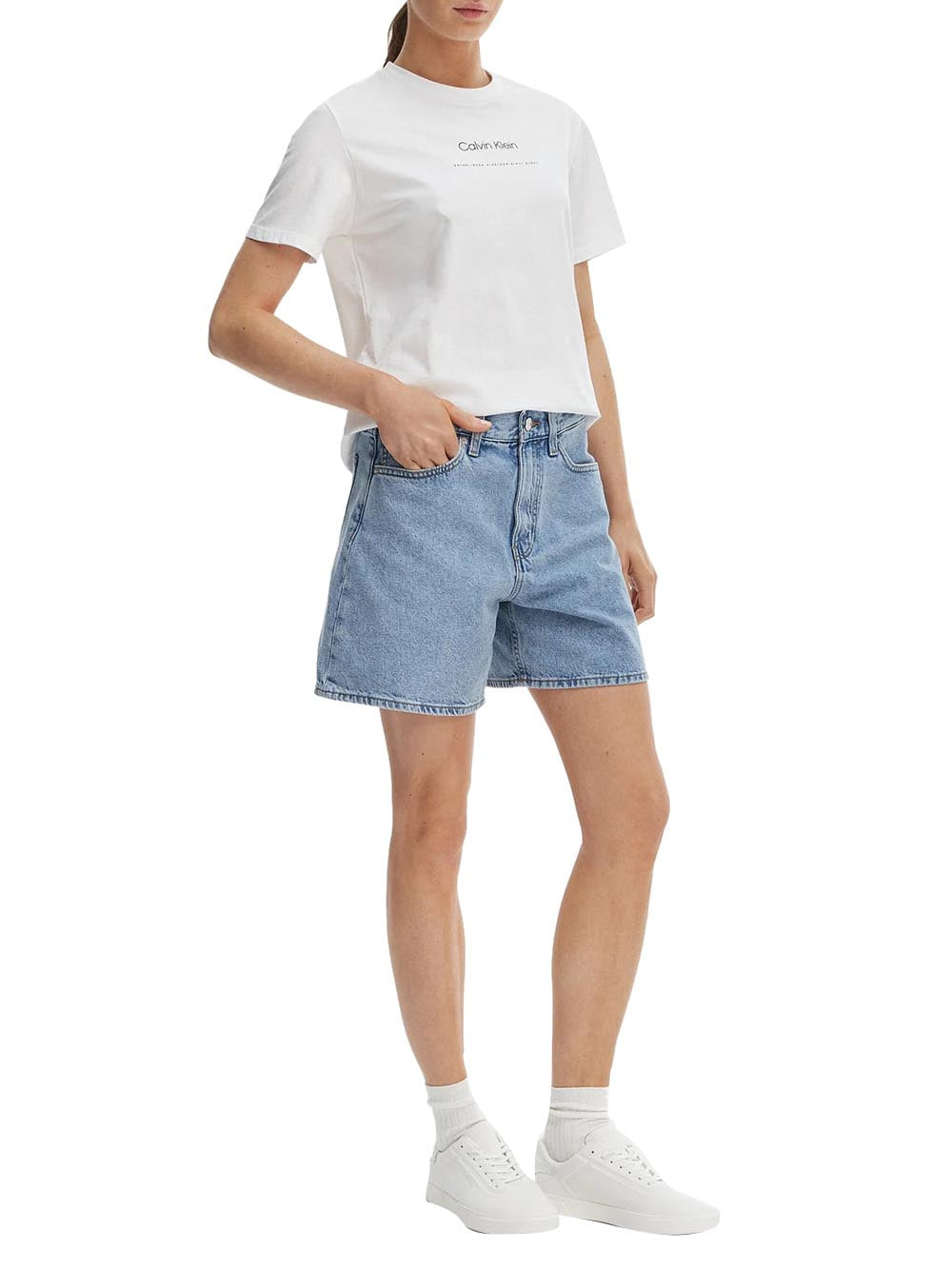 CALVIN2 2USCITA T-Shirt Calvin Klein Logo Frontale Bianco Bright White