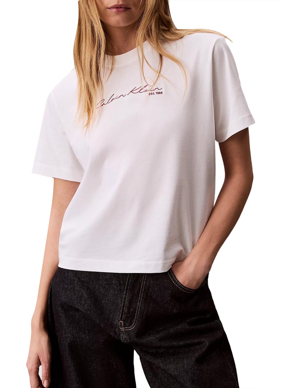 CALVIN2 2USCITA T-Shirt Calvin Klein Ss Graphic Boxy Tee - Bianco Bright White