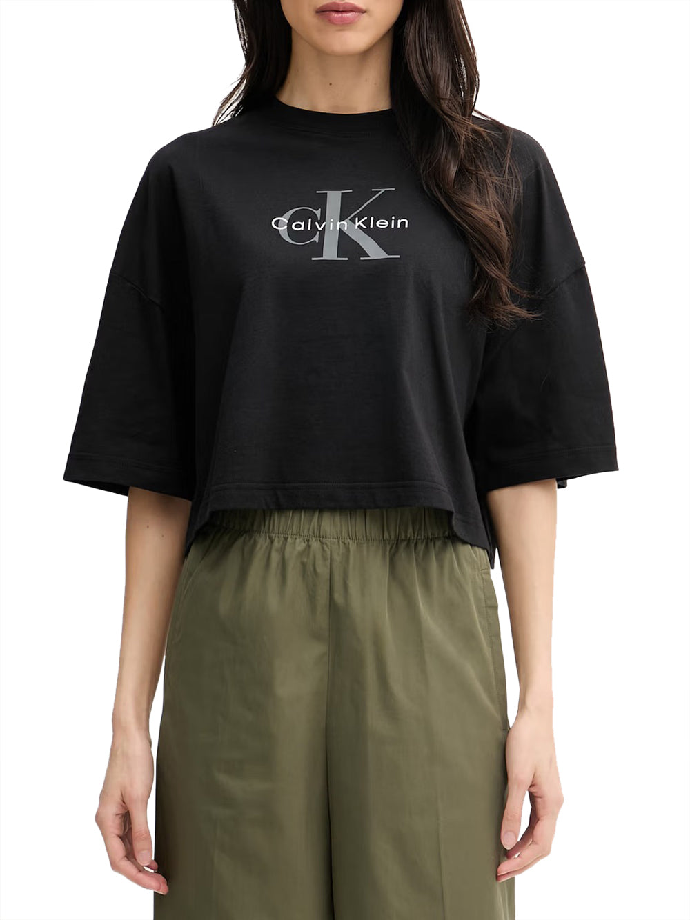 CALVIN2 2USCITA Calvin Klein T-Shirt Boxy Crop Monologo - Nero BLACK