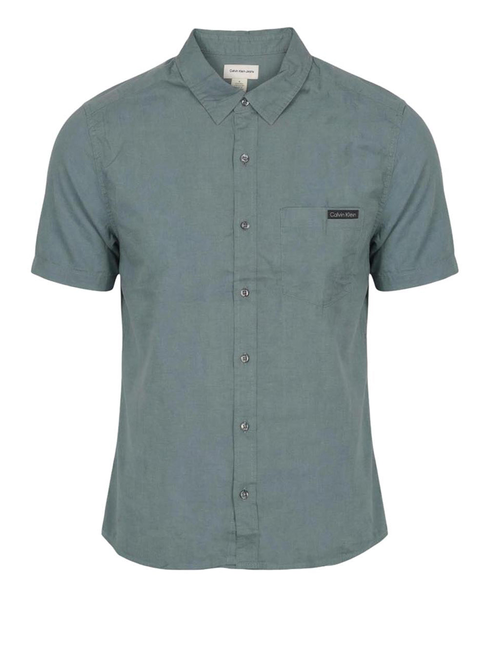 CALVIN2 2USCITA Camicia Calvin Klein Ss Solid Causal Line Petrolio Frosted Spruce