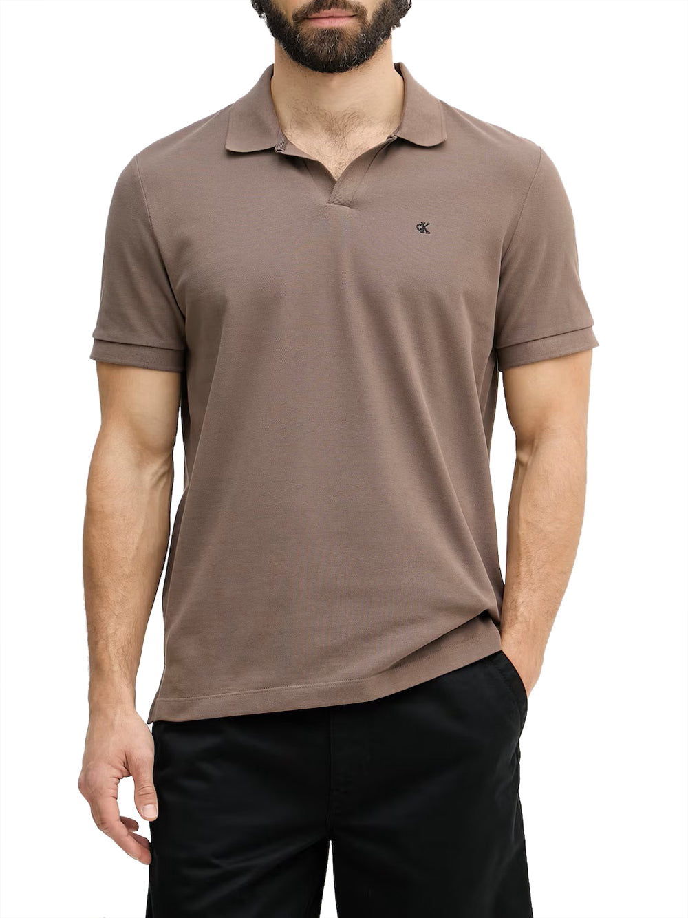 CALVIN2 2USCITA Calvin Klein Polo In Piqué Di Cotone Con Colletto Aperto Marrone Warm Oak
