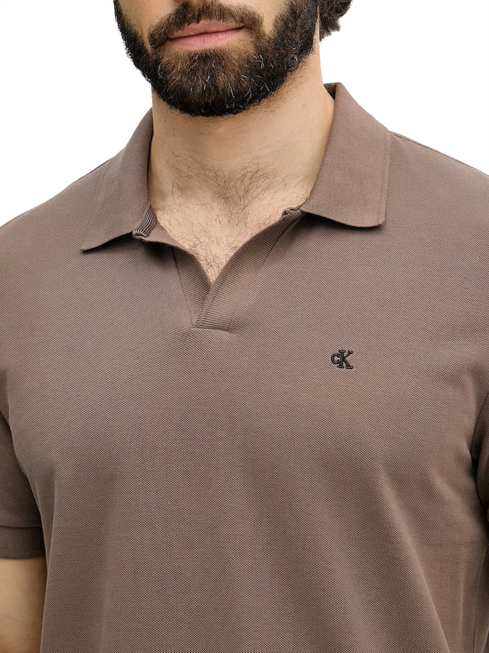 CALVIN2 2USCITA Calvin Klein Polo In Piqué Di Cotone Con Colletto Aperto Marrone Warm Oak