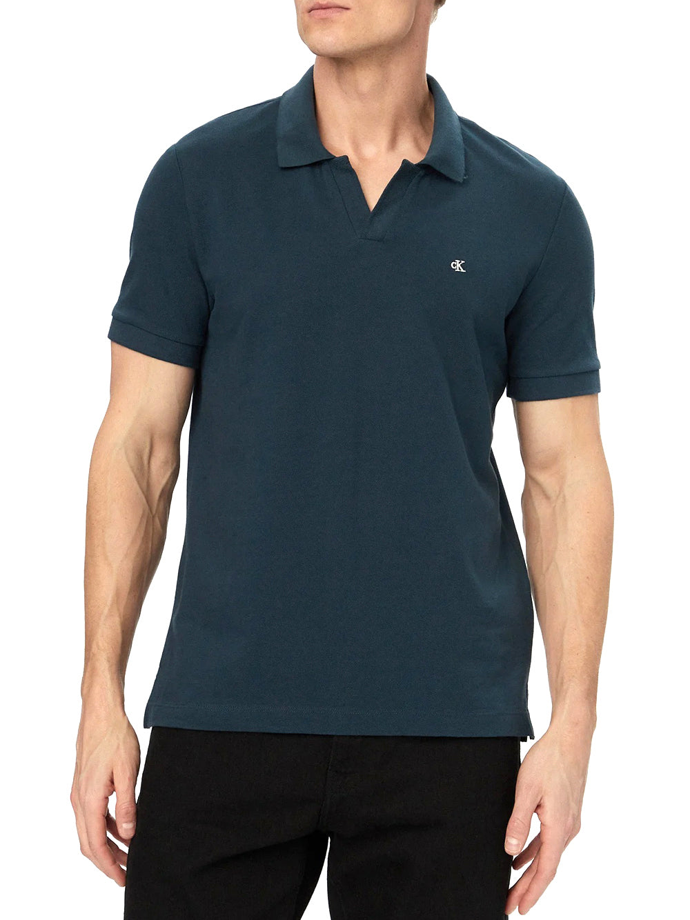 CALVIN2 2USCITA Calvin Klein Polo In Piqué Di Cotone Con Colletto Aperto Marrone Navy Stone