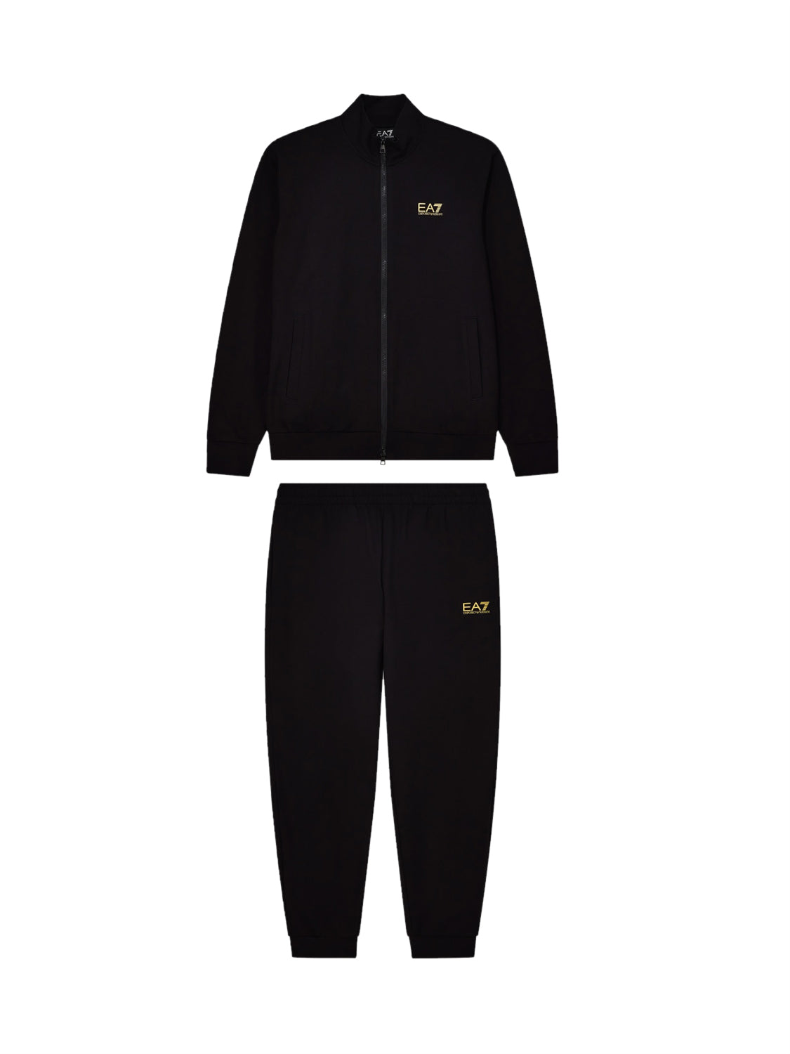 EA7 Tuta In Cotone Con Zip E Collo Montante Core Identity Ea7 - Nero/Oro Nero/oro