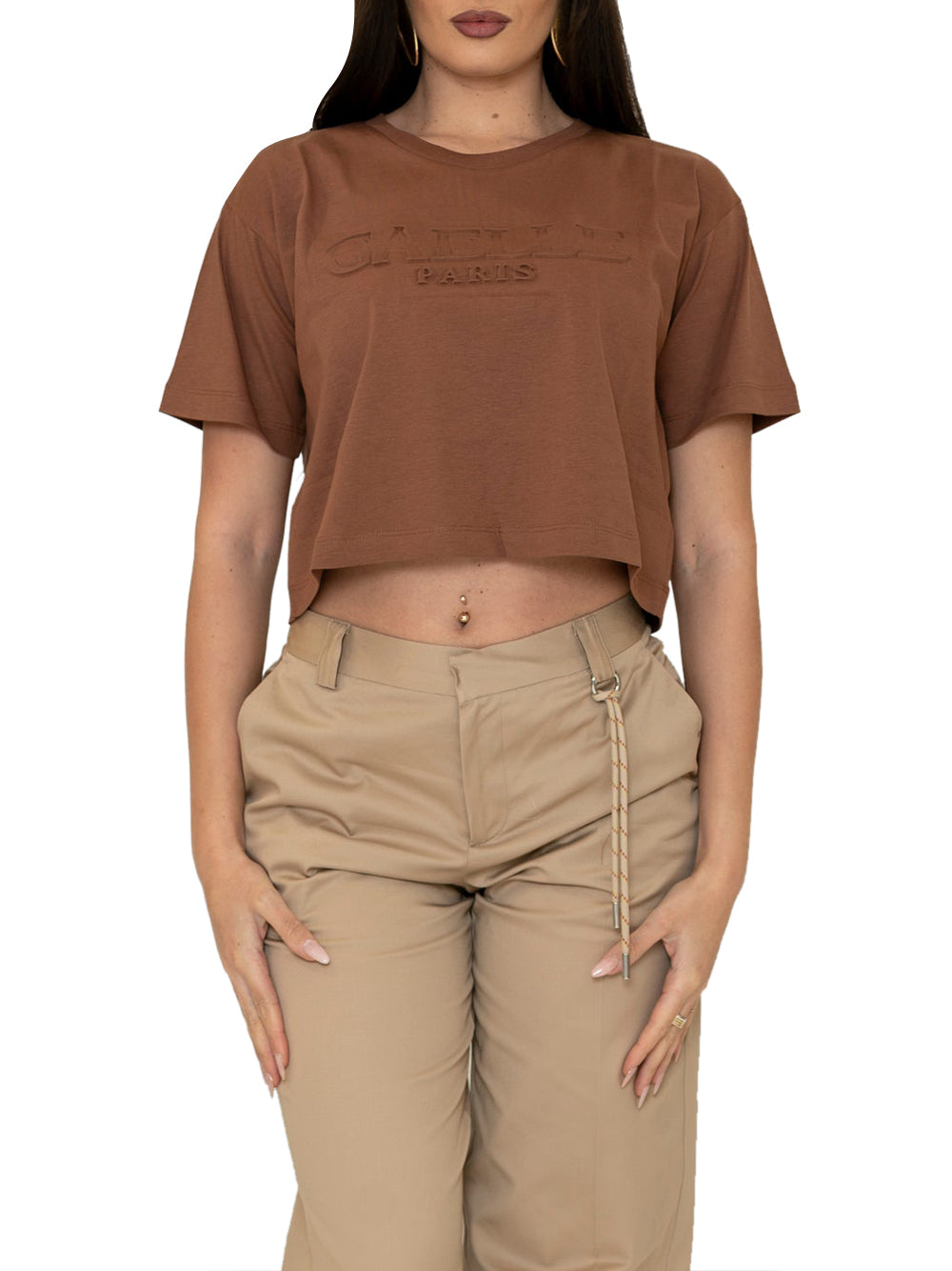 GAELLE PARIS T-Shirt Crop Paricollo Mezza Manica Gaelle Paris - Moka Moka