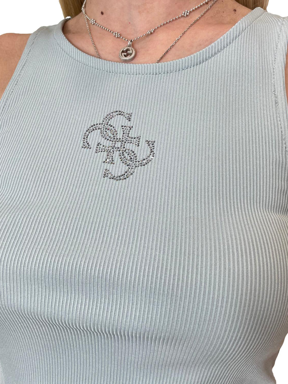 GUESS 1 USCITA Canotta Sl Round Nk Guendali Guess - Celeste Celeste