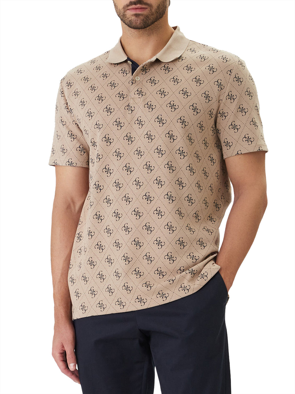 GUESS 2 USCITA Polo Guess Ss All Over 4G Jacqa - Beige Beige