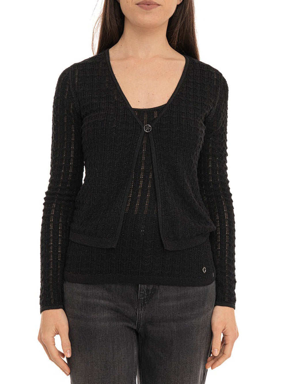 GUESS 2 USCITA Cardigan Guess Lavorato A Maglia Rosalyn Cover Sho - Nero Nero