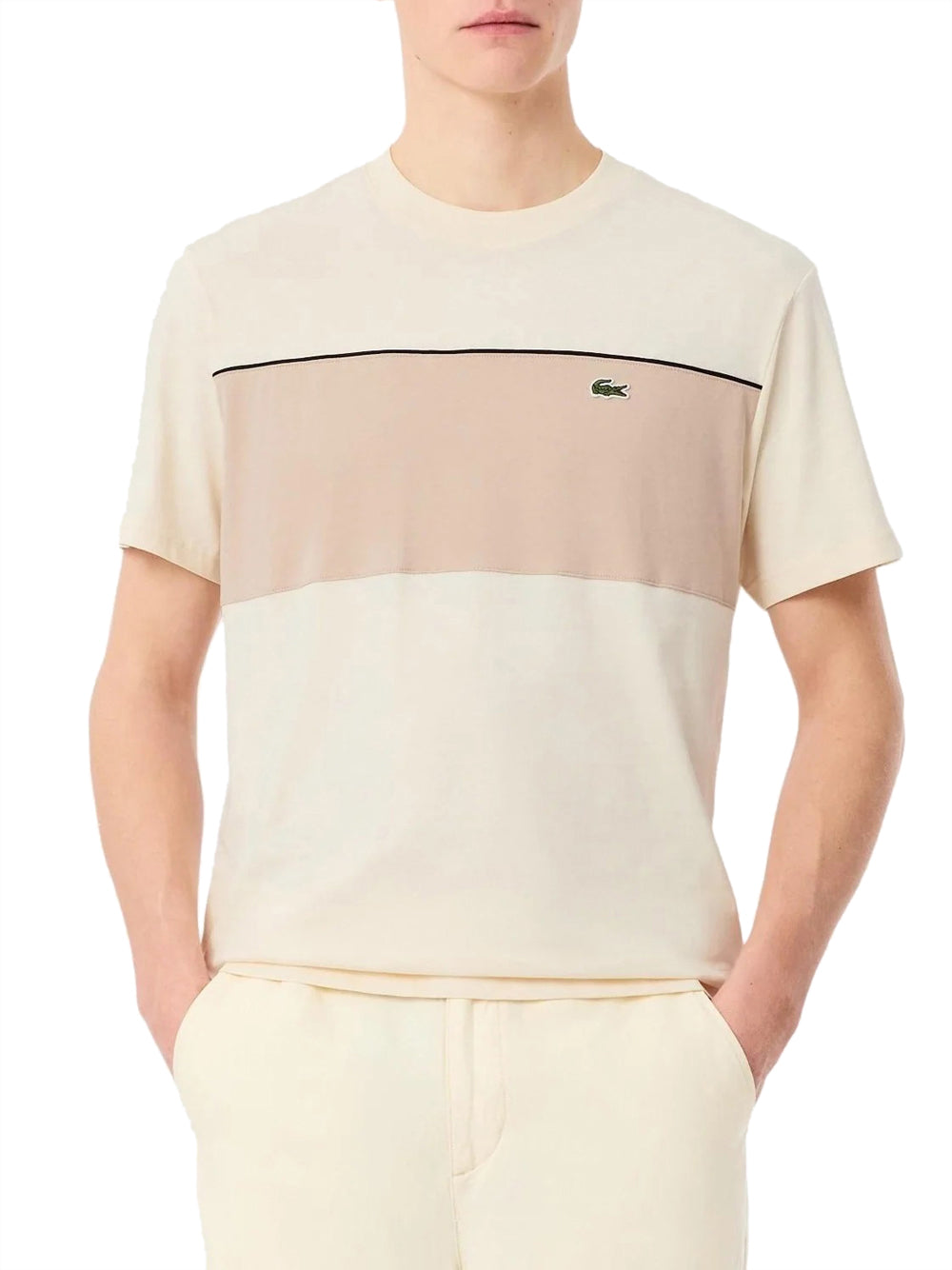 LACOSTE T-Shirt Lacoste Color Block In Cotone - Beige/Rosa BEIGE/ROSA