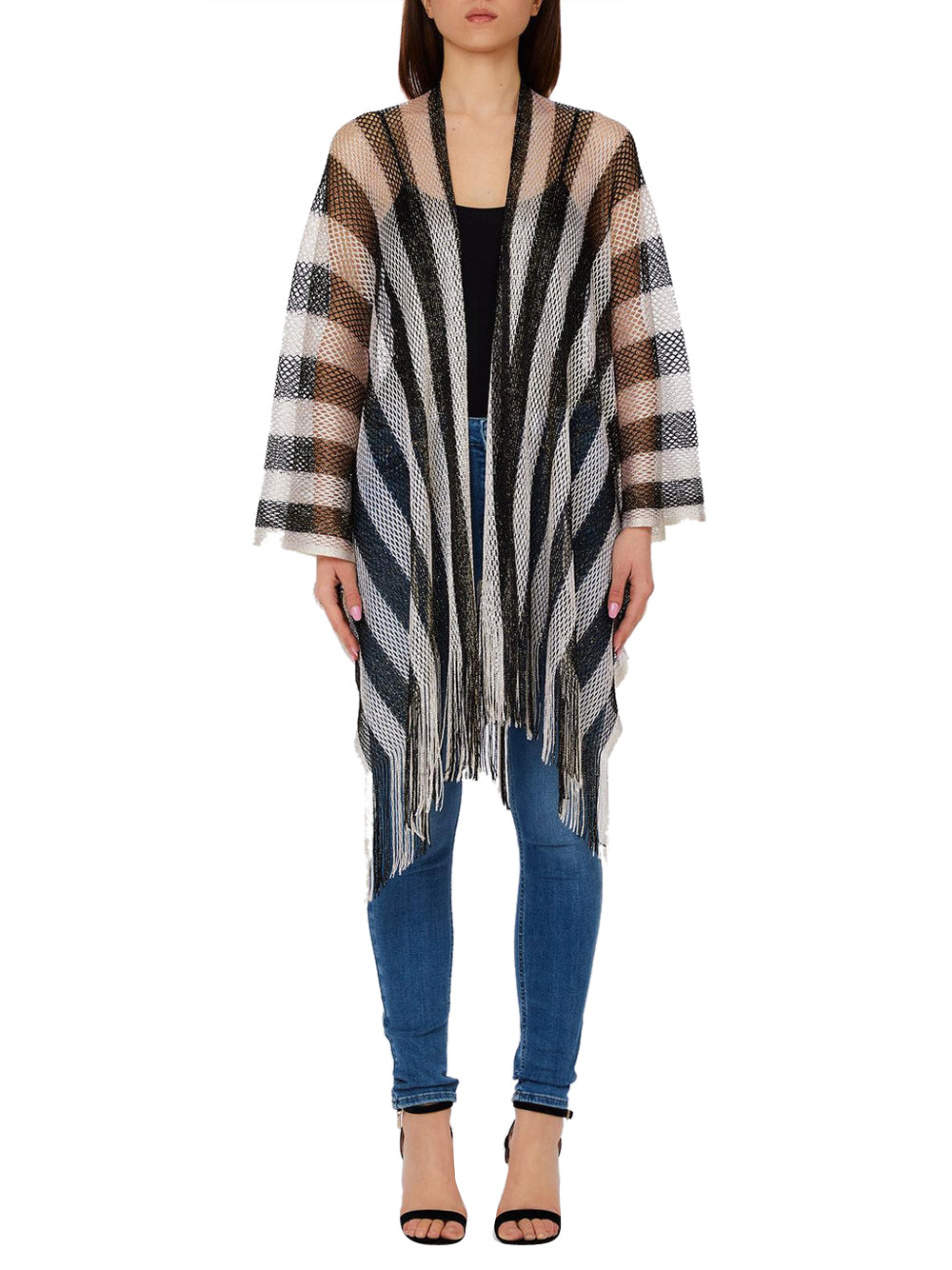 LIU JO SOFT1 Poncho Rete Righe Liu Jo - Bianco/Nero Bianco/nero