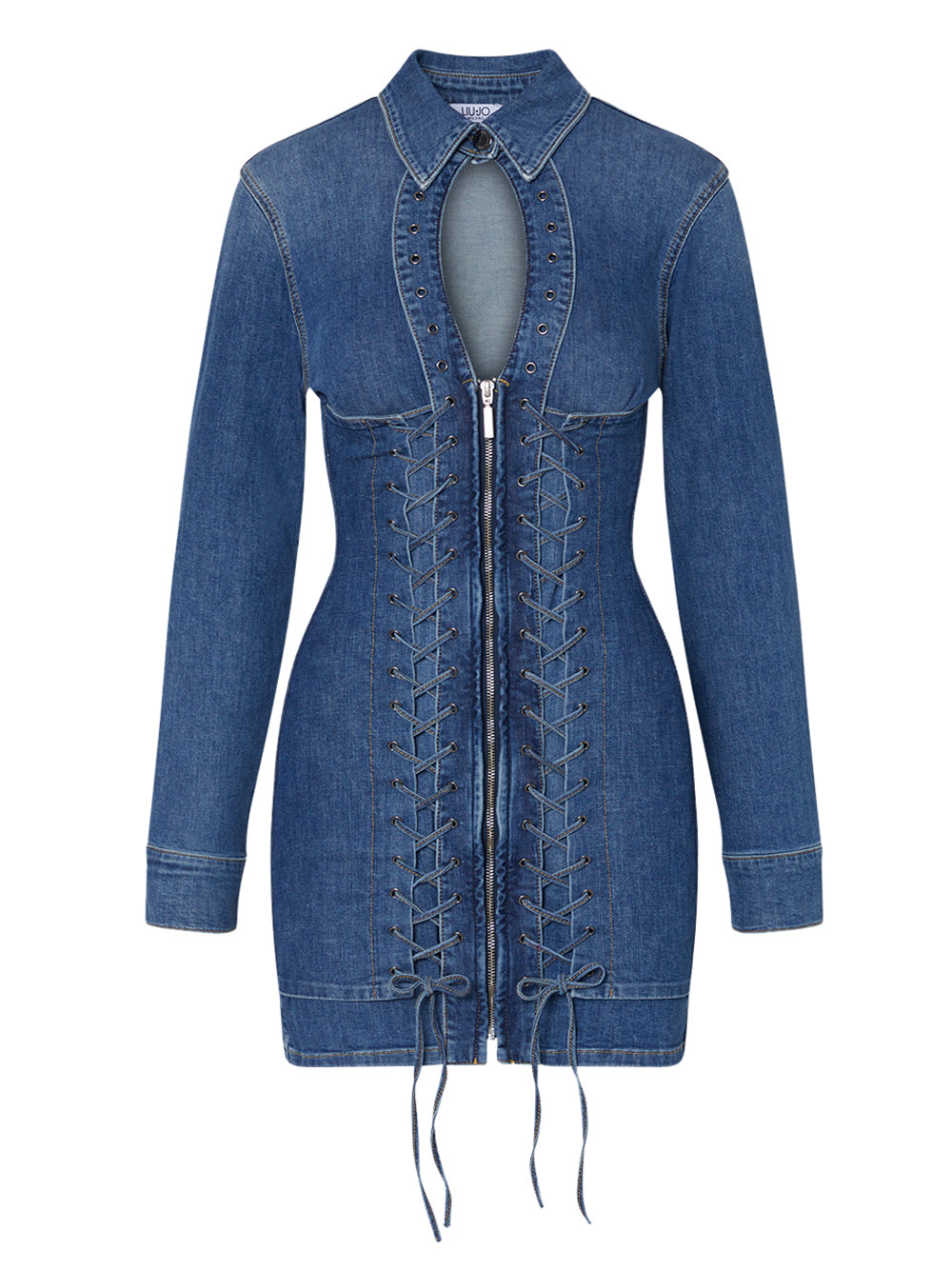 LIUJO CAPSULE ELODIE Abito Liu Jo Corto In Denim Con Stringhe Blu DENIM