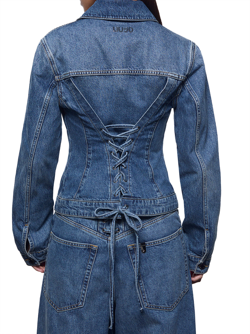 LIUJO CAPSULE ELODIE Giacca Liu Jo In Denim Con Stringhe - Blu DENIM