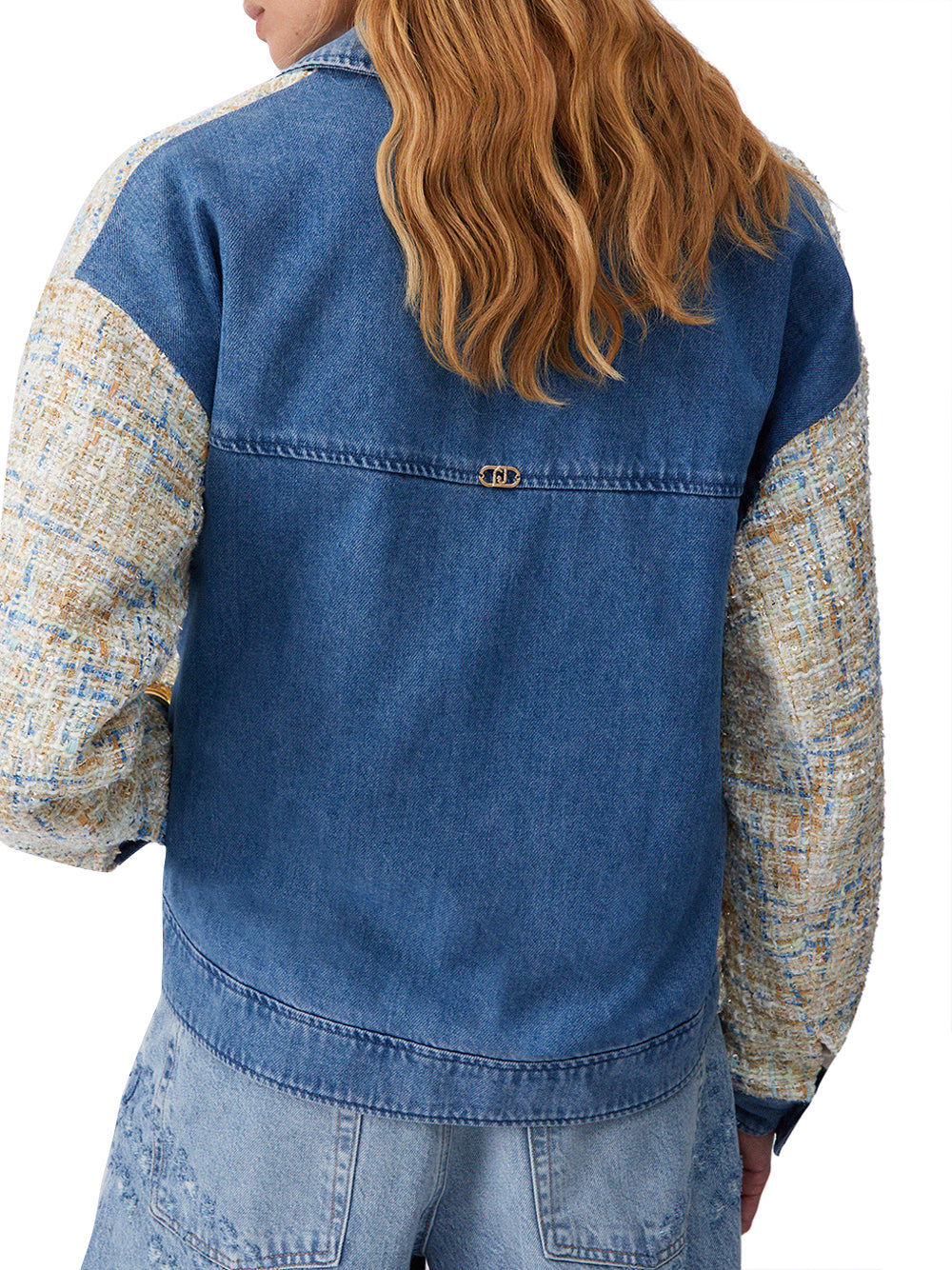 LIUJO DENIM Bomber Bouclé Con Inserti In Denim - Bianco/Denim MULTI