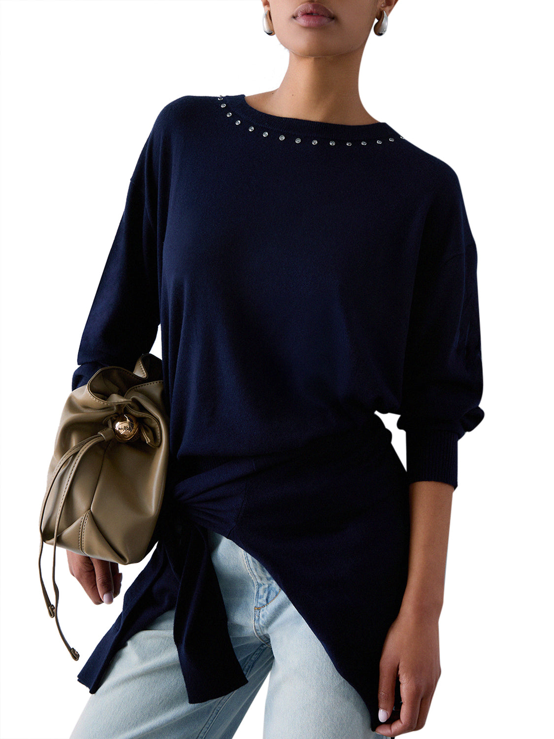 LIU.JO WHITE Liu Jo Maglia In Lana Con Borchie - Navy Night Blu Sky