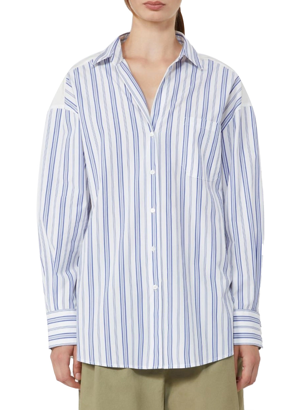 MAXMARA WEEKEND 2USCITA Max Mara Camicia In Cotone A Righe E Pizzo Sangallo - Blu Blu
