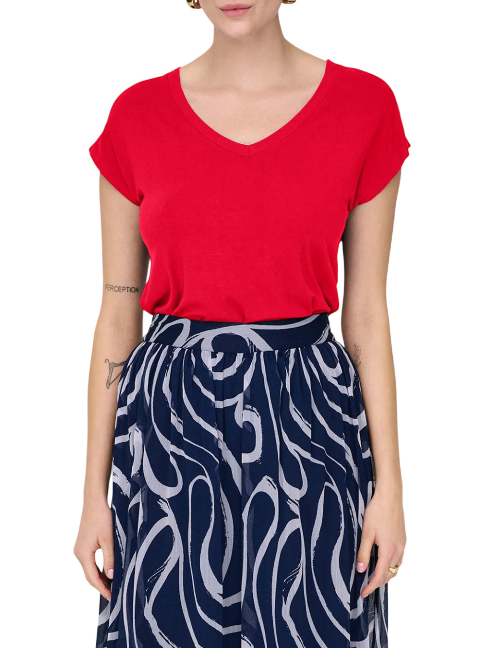 ONLY DROP 1 T-Shirt Only Onlrilla Ss V Neck - Rosso Rosso