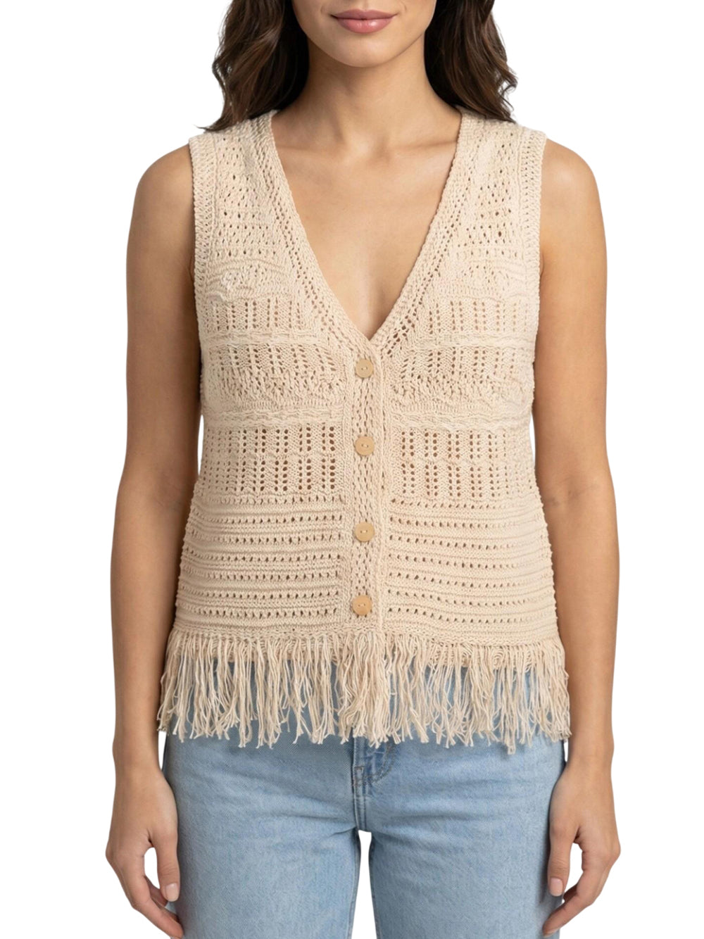 ONLY DROP 1 Gilet Only Onlalix Sl Fringe Waistcoat - Ecru Ecru
