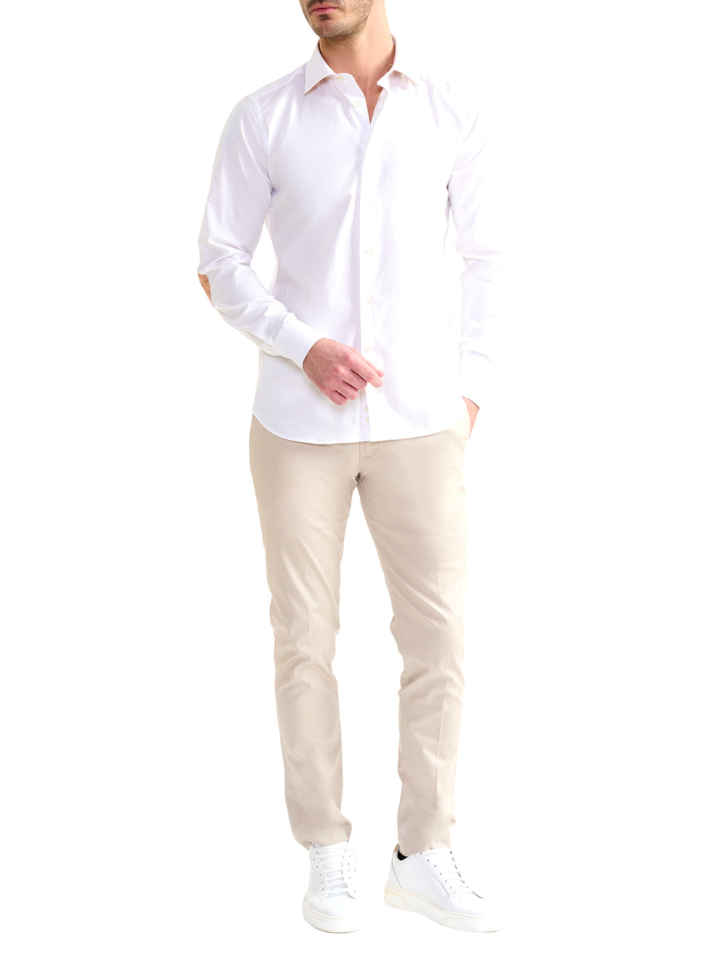 PRIMA CLASSE Alviero Martini Camicia Slim In Cotone Stretch Con Toppe - Bianca Bianco