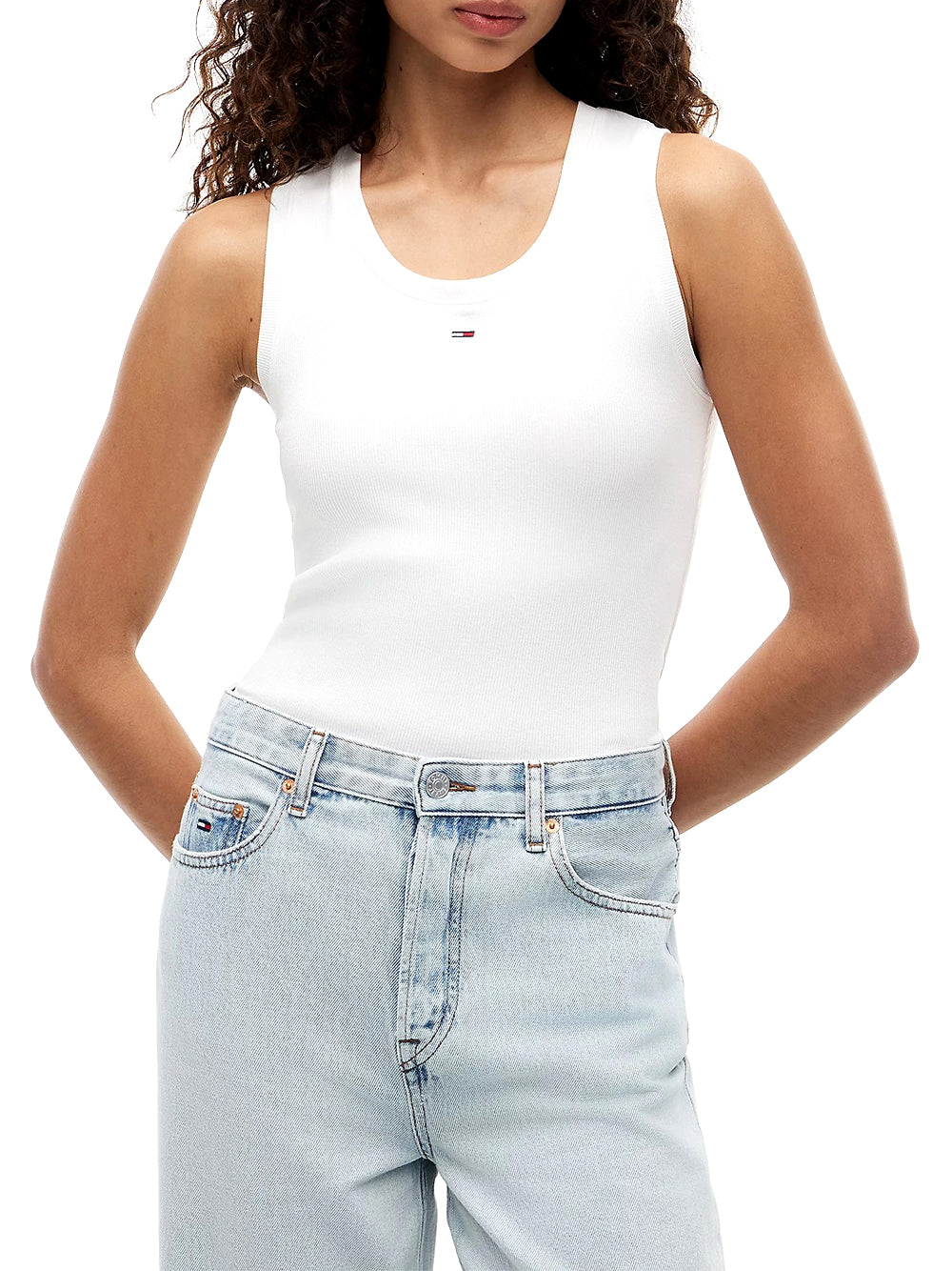 TOMMY JEANS 2USCITA Tommy Jeans Canotta Slim Fit A Coste Con Logo - Ecru Ecru