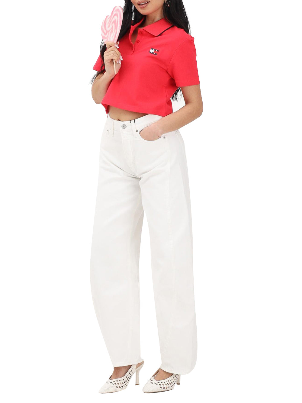 TOMMY JEANS 2USCITA Tommy Jeans Polo Crop Badge - Rosso Red Alert