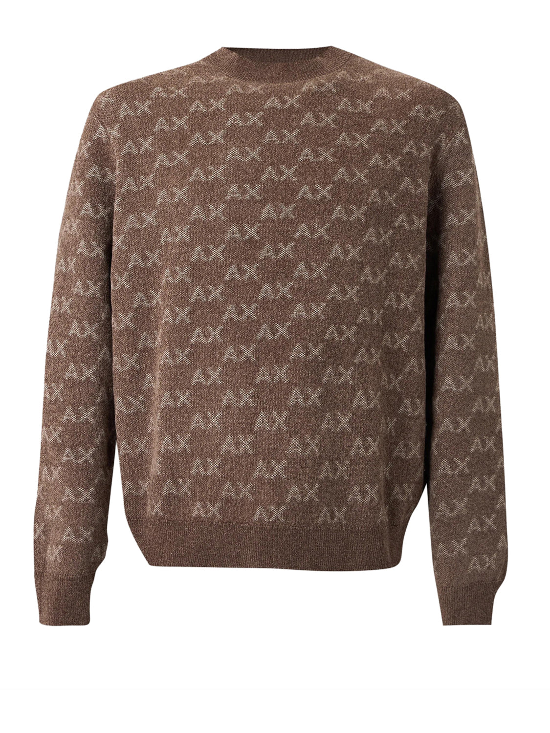 ARMANI EXCHANGE Pullover Armani Exchange Girocollo Con Logo All Over E Bordi A Costine - Marrone Falcon Ax Small