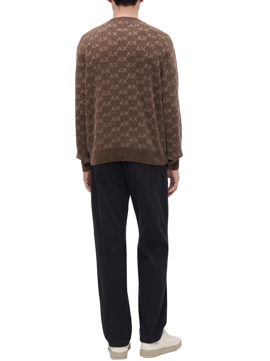 ARMANI EXCHANGE Pullover Armani Exchange Girocollo Con Logo All Over E Bordi A Costine - Marrone Falcon Ax Small