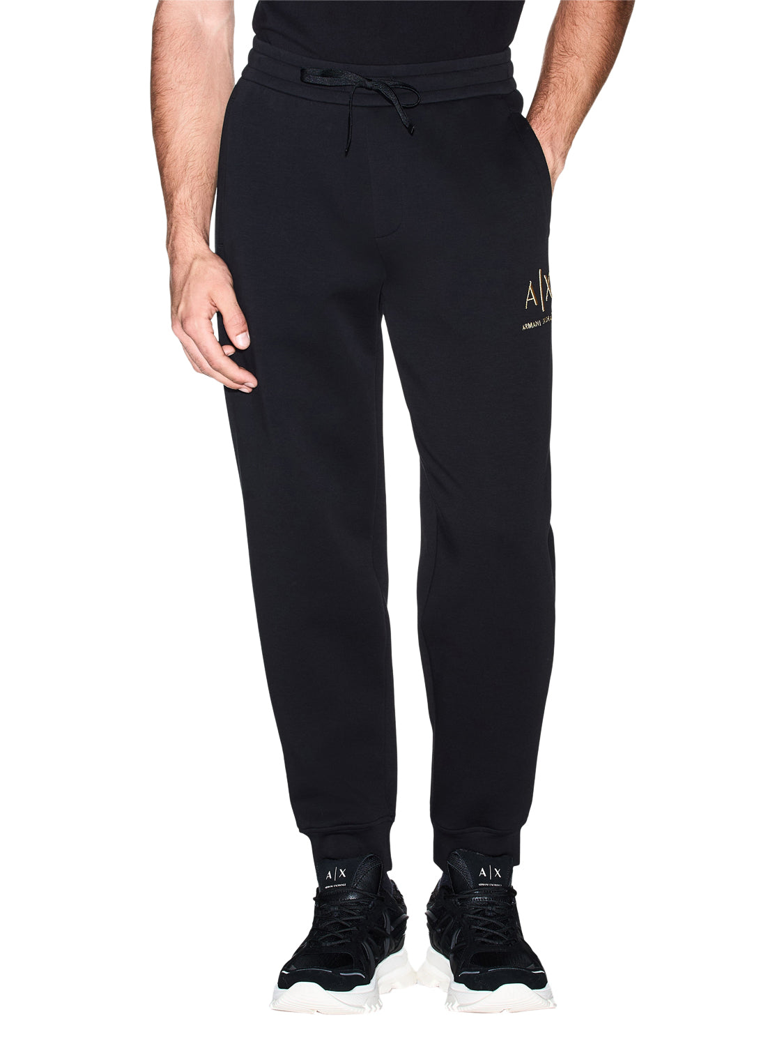 ARMANI EXCHANGE Pantatuta Armani Exchange jogger in cotone stretch con logo e coulisse Nero BLACK