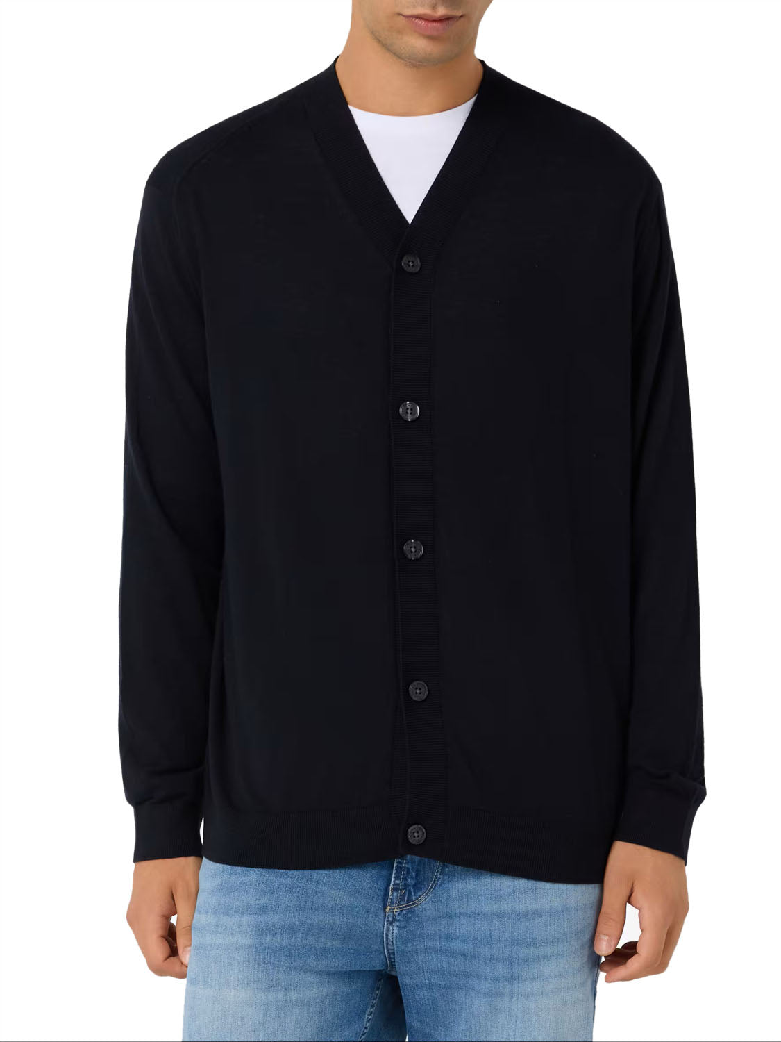 ARMANI EXCHANGE Cardigan Con Bottoni In Misto Lana Armani Exchange - Blu Deep Navy