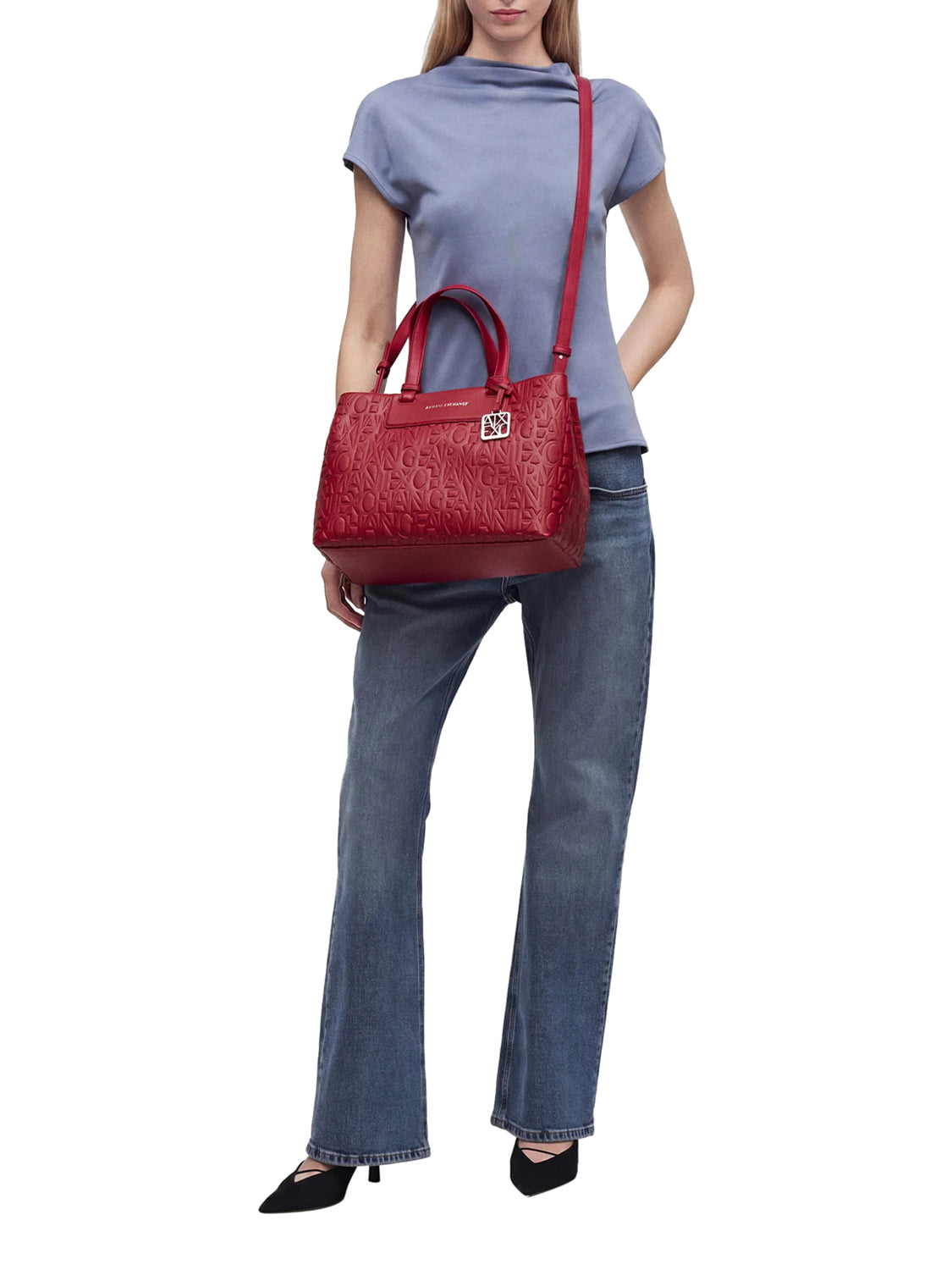 ARMANI EXCHANGE Borsa Shopper Armani Exchange Stampa Monogramma Rosso Opera