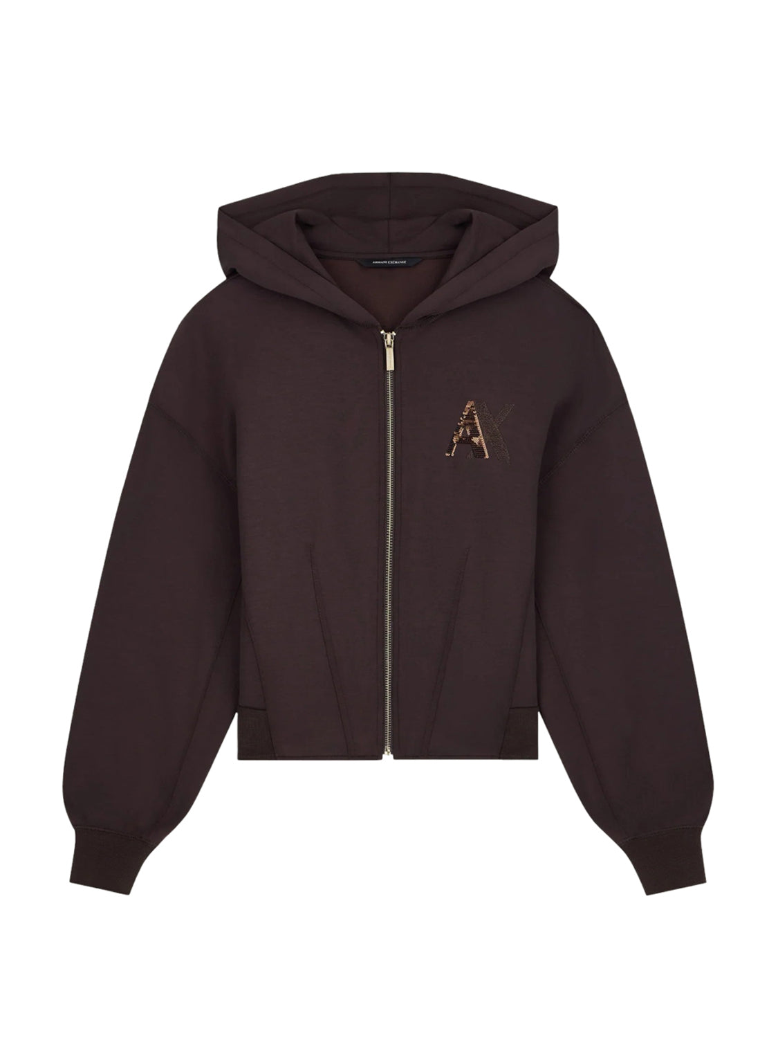 ARMANI EXCHANGE Felpa Armani Exchange Con Cappuccio E Zip In Tessuto Scuba - Marrone Antagonist