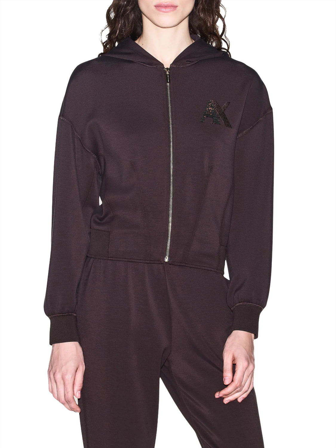ARMANI EXCHANGE Felpa Armani Exchange Con Cappuccio E Zip In Tessuto Scuba - Marrone Antagonist