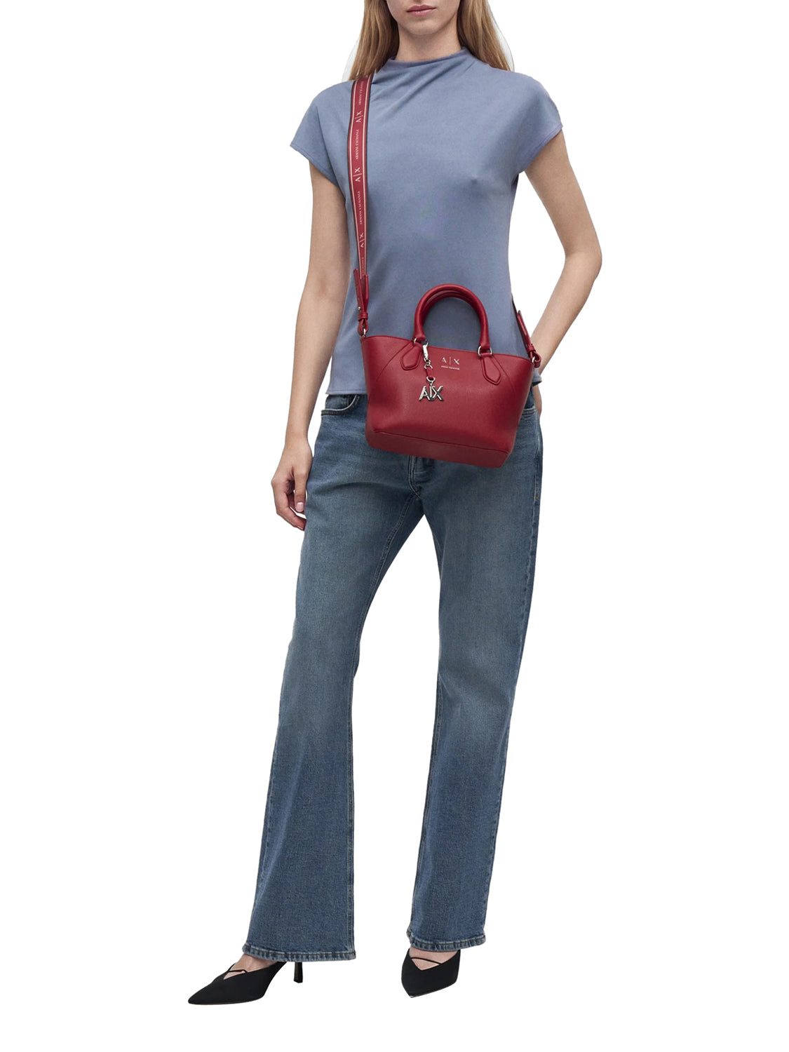 ARMANI EXCHANGE Borsa A Shopper Armani Exchange Logo Frontale - Rosso Opera